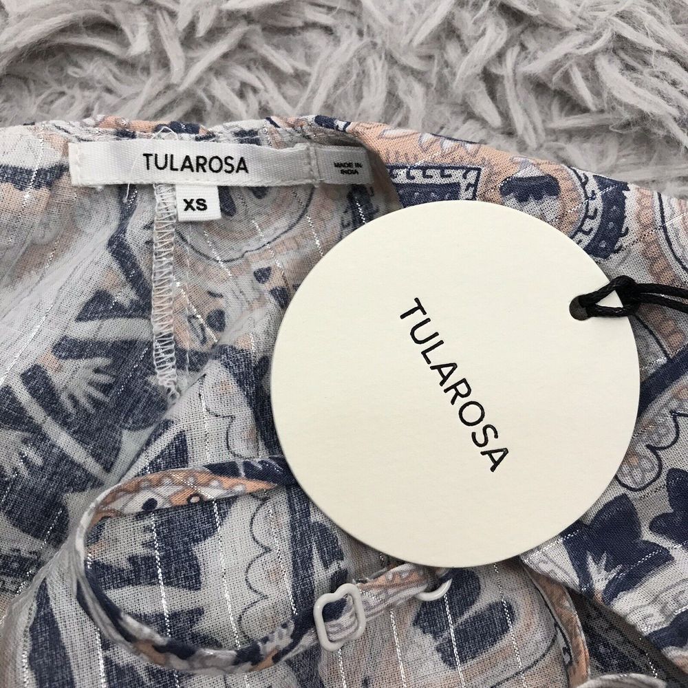 tularosa Evolette Dress XS Tiered Pom Pom Blue Paisley boho cottagecore festival - Picture 5 of 8